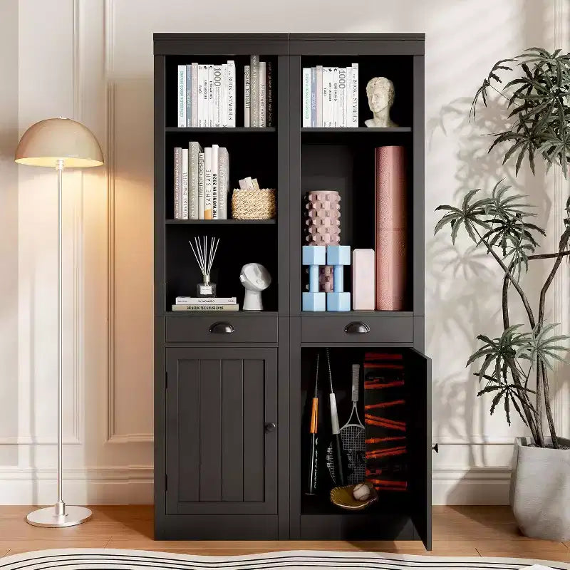 Bibliothèque de 180 cm avec armoire, bibliothèque à 3 étagères et rangement réglable, organisateur moderne
