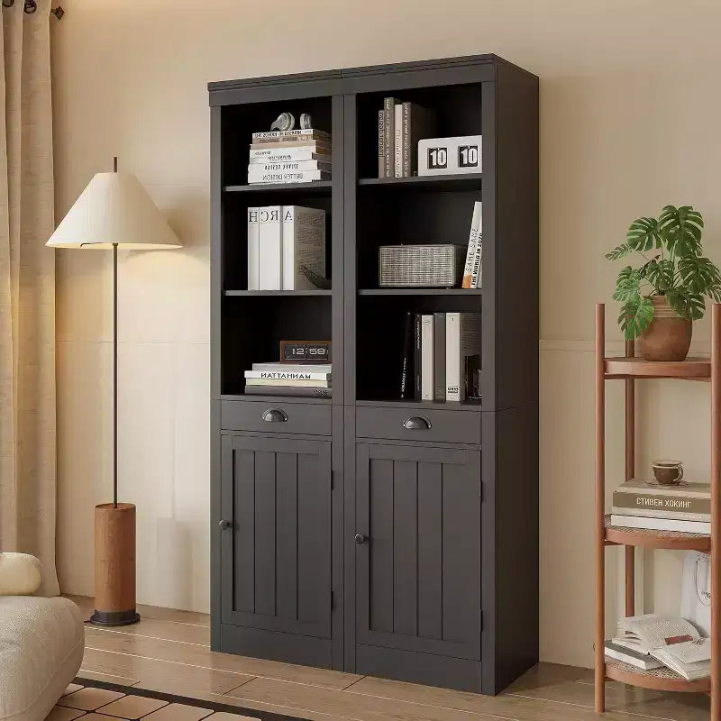 Bibliothèque de 180 cm avec armoire, bibliothèque à 3 étagères et rangement réglable, organisateur moderne