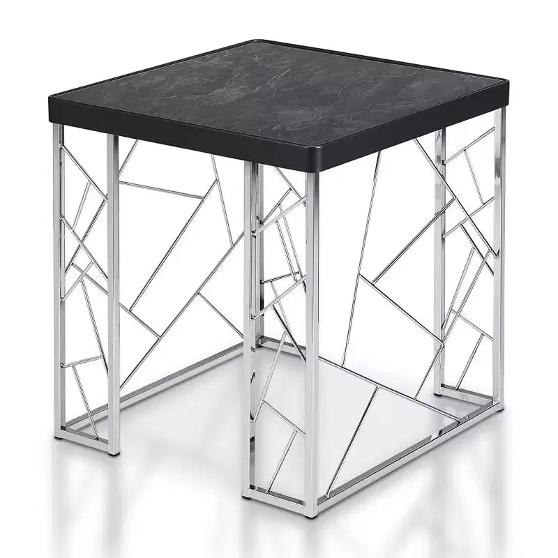 Sbragia Geometric Metal Legs End Table Faux Marble - HOMES: Inside + Out: Chrome-Plated Square Frame