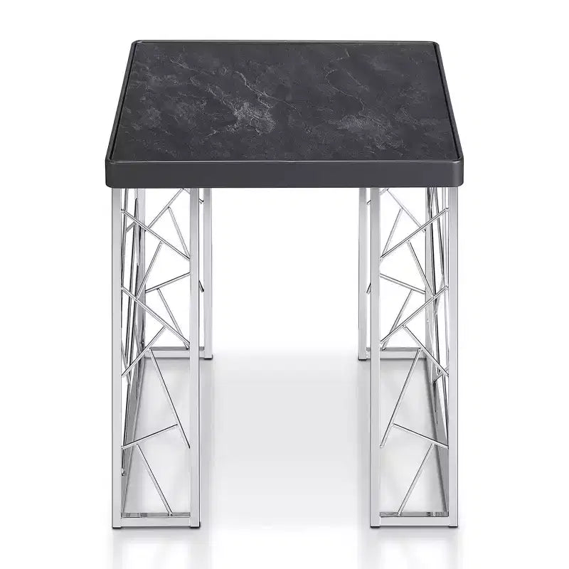Table d'appoint à pieds géométriques en métal, plateau façon marbre - HOMES: Inside + Out : Cadre carré chromé