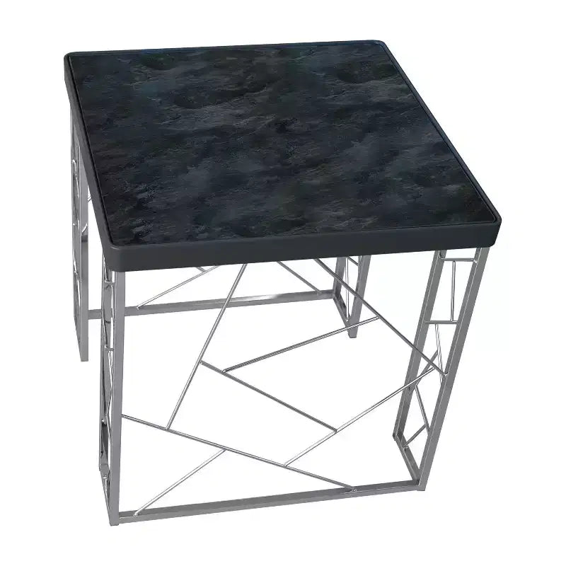 Table d'appoint à pieds géométriques en métal, plateau façon marbre - HOMES: Inside + Out : Cadre carré chromé