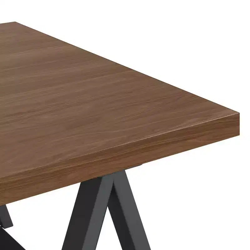 Table Basse Métal/Bois Noyer : Industrielle Marron Foncé Rectangulaire avec Rangement, Cadre Noir