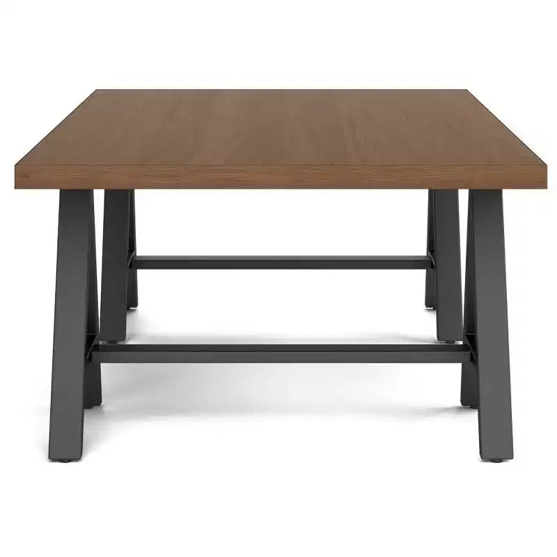 Table Basse Métal/Bois Noyer : Industrielle Marron Foncé Rectangulaire avec Rangement, Cadre Noir