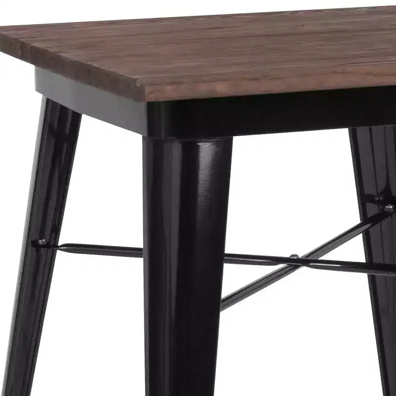 Table d'intérieur contemporaine en acier de 23,5 po avec plateau carré en bois rustique