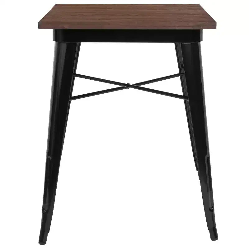 Table d'intérieur contemporaine en acier de 23,5 po avec plateau carré en bois rustique